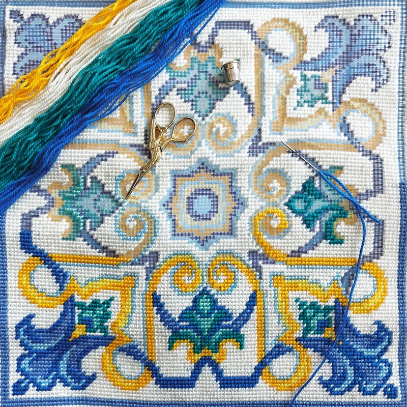 Brvsk Ornamental Embroidery Kit for Adults and Beginners — Porto 16″ × 16″ with Clear, Precise Printed Design on Cotton Canvas; Includes 2 Needles, Yarn, and Easy-Read Chart - Image 2